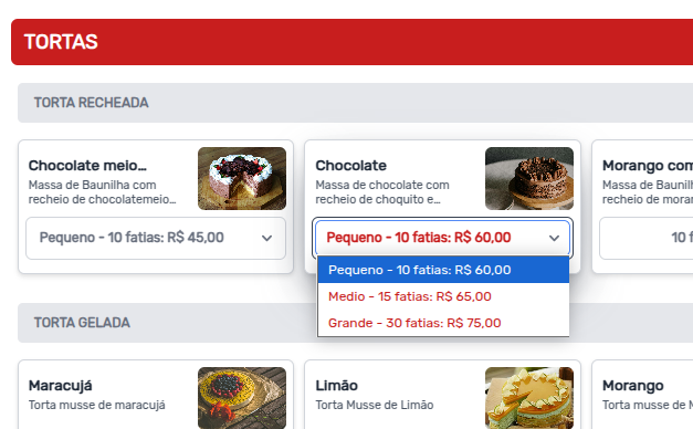 Múltiplos tamanhos e preços